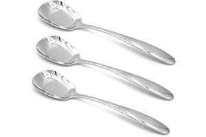 ERCRYSTO Stainless Steel Soup Spoons,Table Spoons,Dinner Spoons,Rice Spoons,Special Square Design,Mirror Polish,Large Size(7.