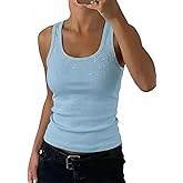 CHICME Womens Sleeveless U Neck Tank Top Rhinestone Ribbed Fitted Shirts Cute Summer Going Out Clothes 2026