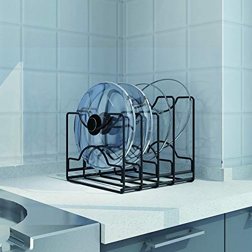 ZESPROKA Pots & Pans Holder (5 Tier) Pan Rack Organizer for Kitchen Counter Cabinet & Pantry - Heavy-Duty Iron Construction -Standing Pot & Pan, 11.81" x 8" x 9.84", Black - Thumbnail 3