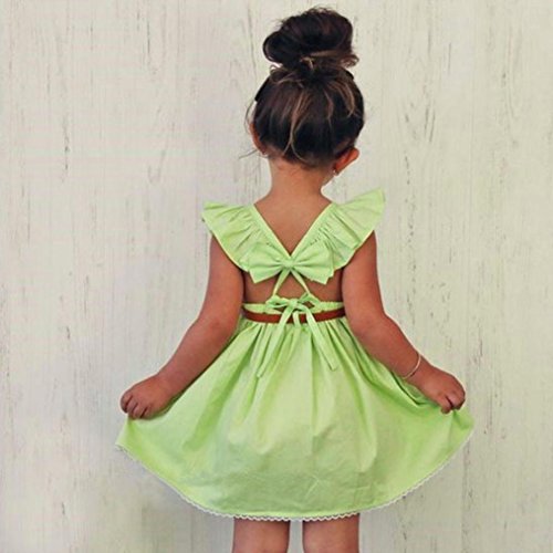 FEITONG 2017 Toddler Kid Baby Girl Outfit Clothes 3Pcs Bowknot Princess Dresses+Belt+Headband (4-5T, Green) - Thumbnail 3