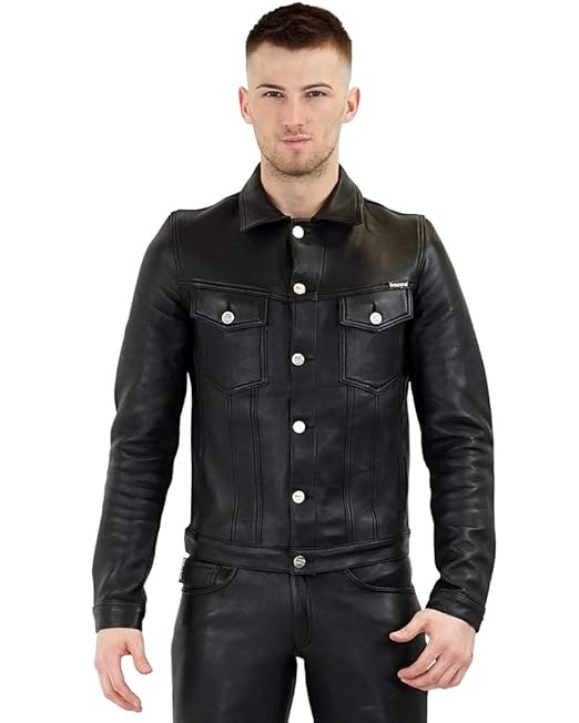 Bockle® Stretch Jeans Jacket Schwarze Herren Lederjacke