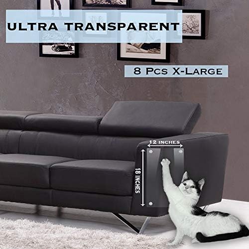 Premium Furniture Scratch Protector from Cats - Cat Scratch Deterrent & Repellent for Furniture - 8 Pack X-Large 18"x12" Vinyl Clear Cat Scratcher Couch Protection - Cat Scratching Corner Guards