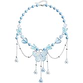 Layered Pearl Butterfly Choker Necklaces for Women,Vintage Crystal Beaded Pendant Necklace Y2K Bow Heart Tassel Chain Necklace Jewelry