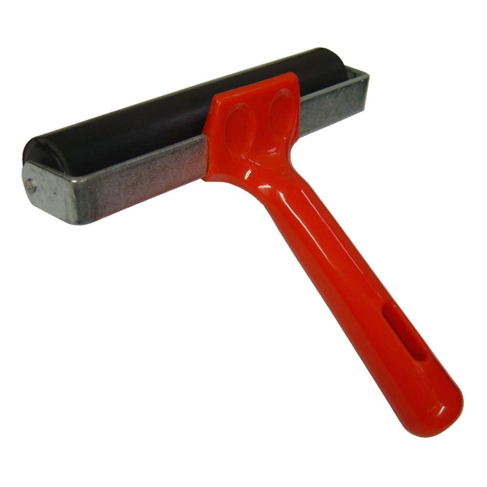 Lino Brayer Hard Rubber Roller for Block Printing – 152mm/15cm (6”) with Sturdy Red Plastic Handle – by Essential Arts