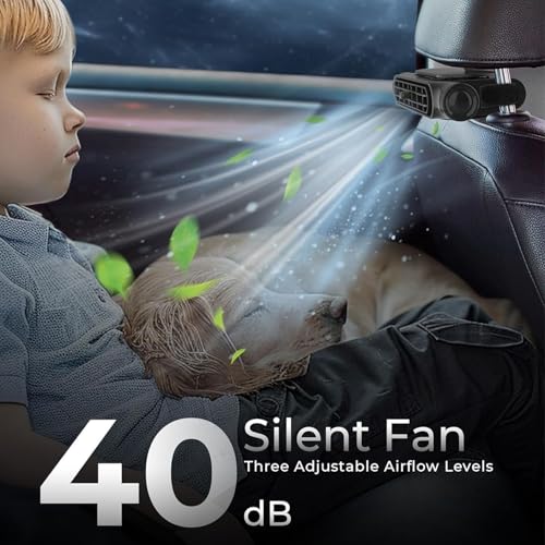 Car Seat Fan for Backseat for Kids, Mini Portable Battery Operated Back Seat Baby Quiet Headrest Neck Cooling AC Fan with 3 Adjustable Wind Speeds for All Cars Vehicle RV Truck