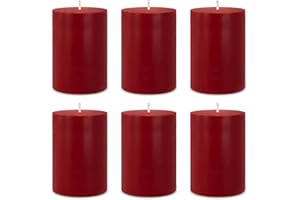 HAOSON 6 Packs 2.75x3.25 Inch Red Colored Pillar Candles, Unscented Dripless Non-Toxic Clean Burning Burgundy Cylinder Candles for Home Dinner Table Emergency Power Outage