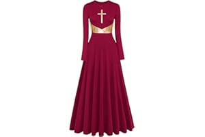 ELLYDOOR Womens Metallic Cross Worship Praise Dance Dress Full Length Lyrical Dancewear Church Liturgical Robe Dress
