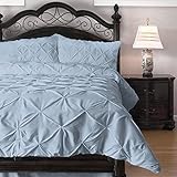 Pinch Pleat Comforter Set - 3-Piece - by ExceptionalSheets, Cal King, Light Blue (PinchComf_CK_LB)