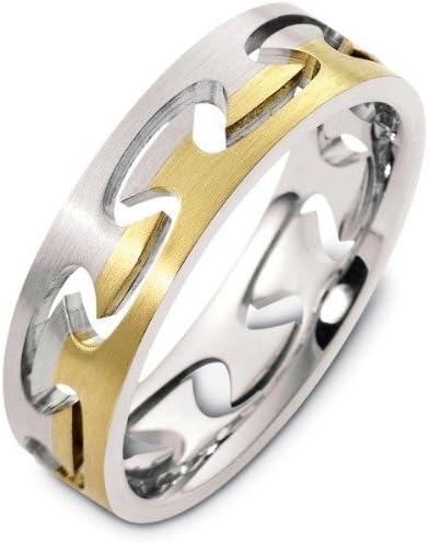 Designer 14 Karat Two-Tone Gold Puzzle Style Unique Wedding Band Ring - 11.5