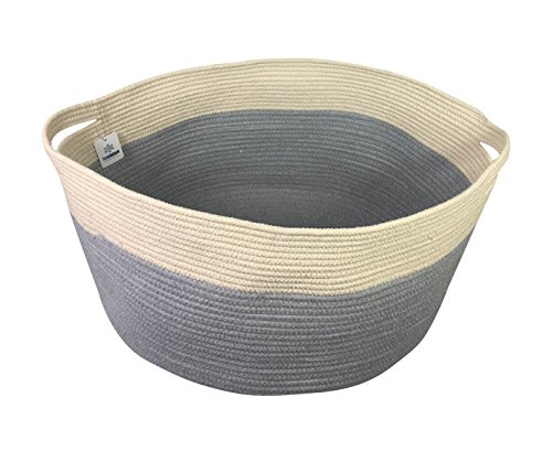 Iceblue 21.6''X16.9''X11.8'' XXL Jumbo Toy Storage Cotton Rope Basket Hamper with Invisible Handles