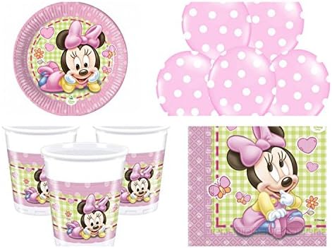 Party Set 58 Pieces Baby Minnie Mouse Baby 1st Birthday Party Pack for 16 People