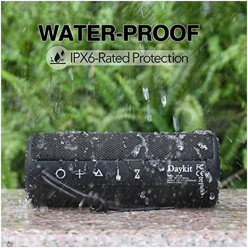 DAYKIT Waterproof Portable Bluetooth Speaker with Crystal Clear Stereo Sound, Rich Bass, 66 ft Wireless Range, Built-in Mic, IPX6, for Home, Shower, Travel, Outdoor Speaker -Black - Image 7