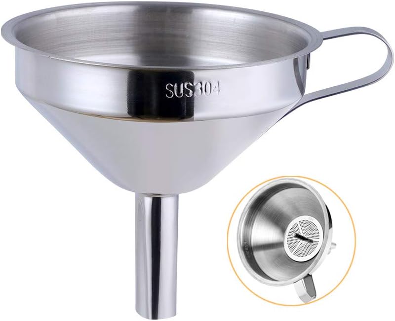 Stainless Steel Wide Mouth Funnels with Detachable Strainer