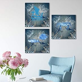 3 Panel Canvas Wall Art Nautical Map Pictures Home Wall Decorations for Bedroom Living Room Paintings Canvas Prints Framed - 12"x12"x3 Panels