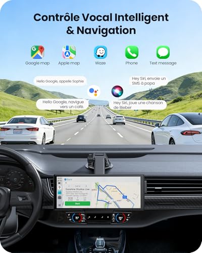 Avaett Écran CarPlay sans Fil 9,26″ Voiture pour Apple CarPlay & Android Auto, Portable Carplay Voiture avec Caméra de Recul, Mirror Link, OTA, Bluetooth 5.2, Navigation GPS, Commande Vocale