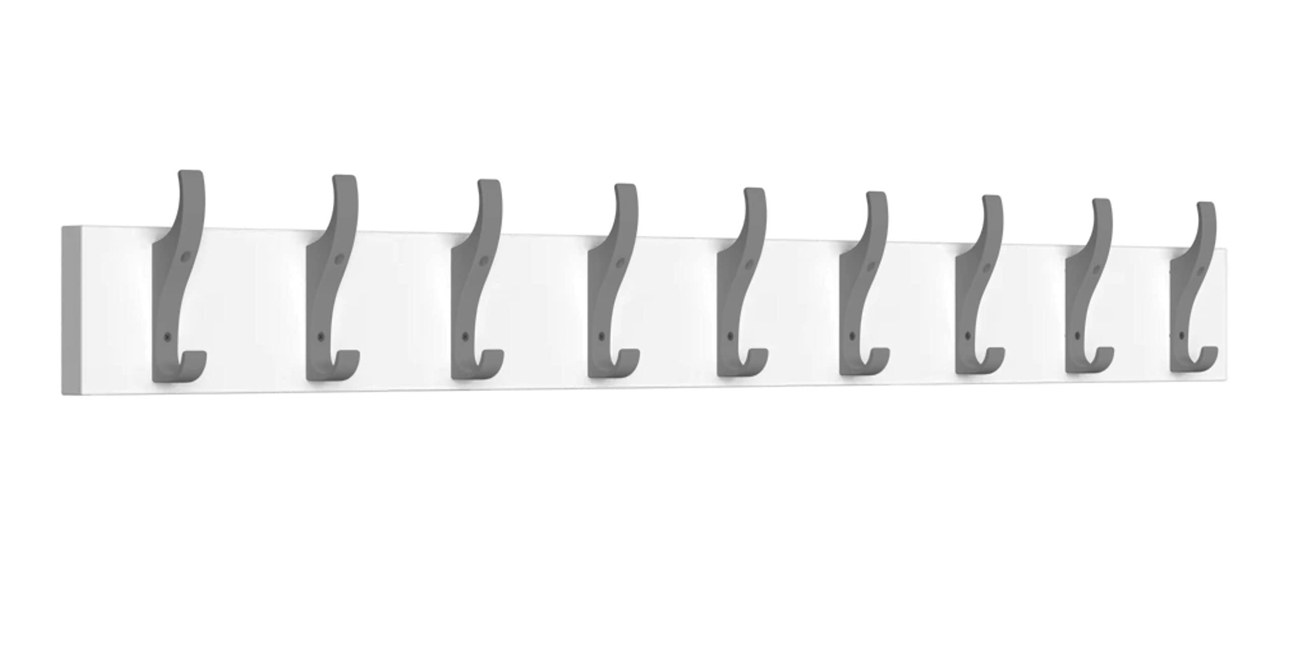 Toughook PerfectFit Hook Rail for Bag, Coat, Hat, Keys, Scarf - Wall Mounted White Laminate Rack - Ideal for Schools, Home and Work (9 Hook Grey)