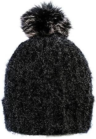 FAMY Women's Winter Warm Knit Fleece Lining Hat Family Crochet Ski Cap (black)