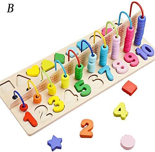 Holidaysummer Wooden Children's Beads Number Graphical Puzzle Jigsaw Educational Toy for Kids (B)