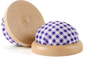 WANSHUI Round Pin Cushion, Wooden Base Cute Needle Pincushions Japanese Style Pin Cushions Needle Holders for Sewing Quilting Accessory or DIY Crafts.Purple Grid
