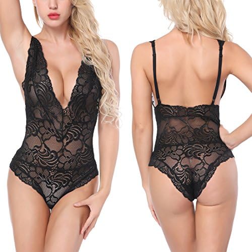 Anlove Women Sexy Lingerie Backless Floral Lace Babydoll Sleepwear Teddy Bodysuit