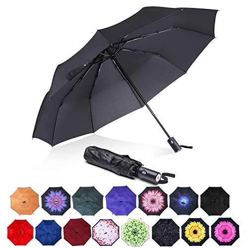 ABCCANOPY Umbrella Compact Rain&Wind Teflon Repellent Umbrellas Sun Protection with Black Glue Anti UV Coating Travel Auto Folding Umbrella, Blocking UV 99.98% (Black)