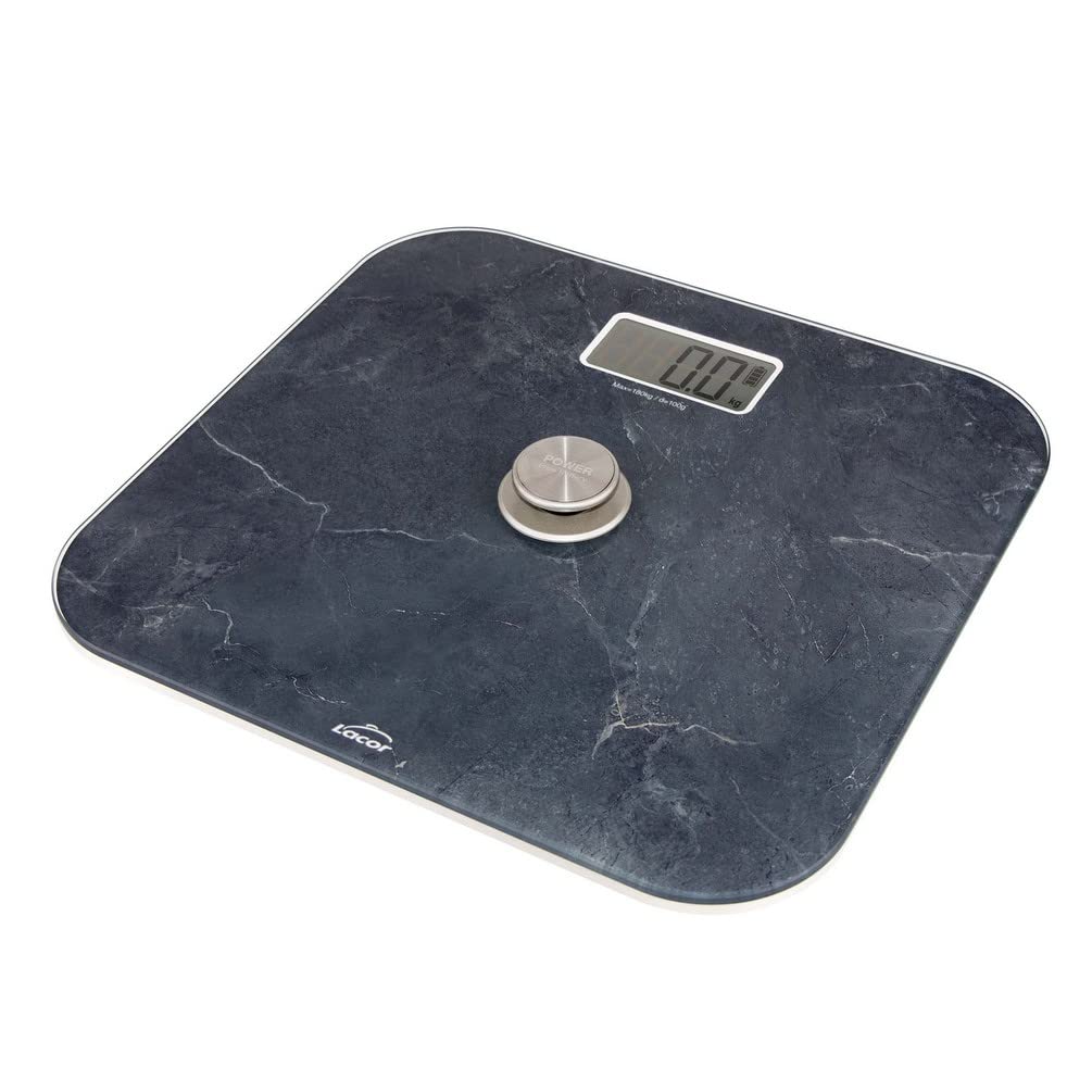 Lacor - 61742 - Bathroom Scale with EcoMove Marble Effect System, Extra Flat Tempered Glass 5 mm, LCD Display, Measures 31 x 29 x 5 cm