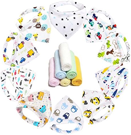 Noble Arthur 10 Pack Unisex Baby Cotton Bandana Drool Bibs, Absorbent Super-Stylish Anti-Bacterial