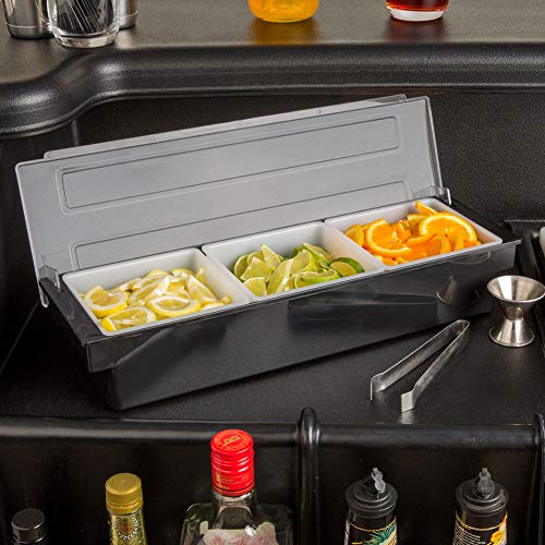 SHANGPEIXUAN Condiment Caddy with Lid Dispenser Tray Bar Fruit Caddy 3 Tray Plastic Garnish Station Great for Restaurant Buffets Bars Picnics Refrigerator Barbecue Catering(Condiment Dispenser 3 Tray)