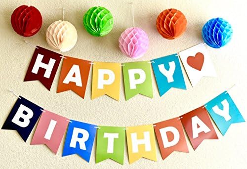 Honeycombs+Birthday Banner Decoration Kit: Happy Birthday Banner With 14 Cards and 6 Pieces Honeycombs - Multicolor Set