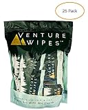Venture Wipes: Individually Wrapped Body Wipes -25 Count- Natural Ingredients with Tea Tree Oil. Biodegradable Wipes Provide a Camping Shower with a Large 12x12 Inch Textured Wipe. #DirtHappens