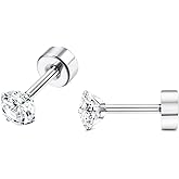 Tiny CZ Cartilage Screw Back Eearrings,Cubic Zirconia Stud Earrings,Helix Tragus Cartilage Piercing Hypoallergenic Earring Screw Back Earrings Studs Gift for Women Men Girls
