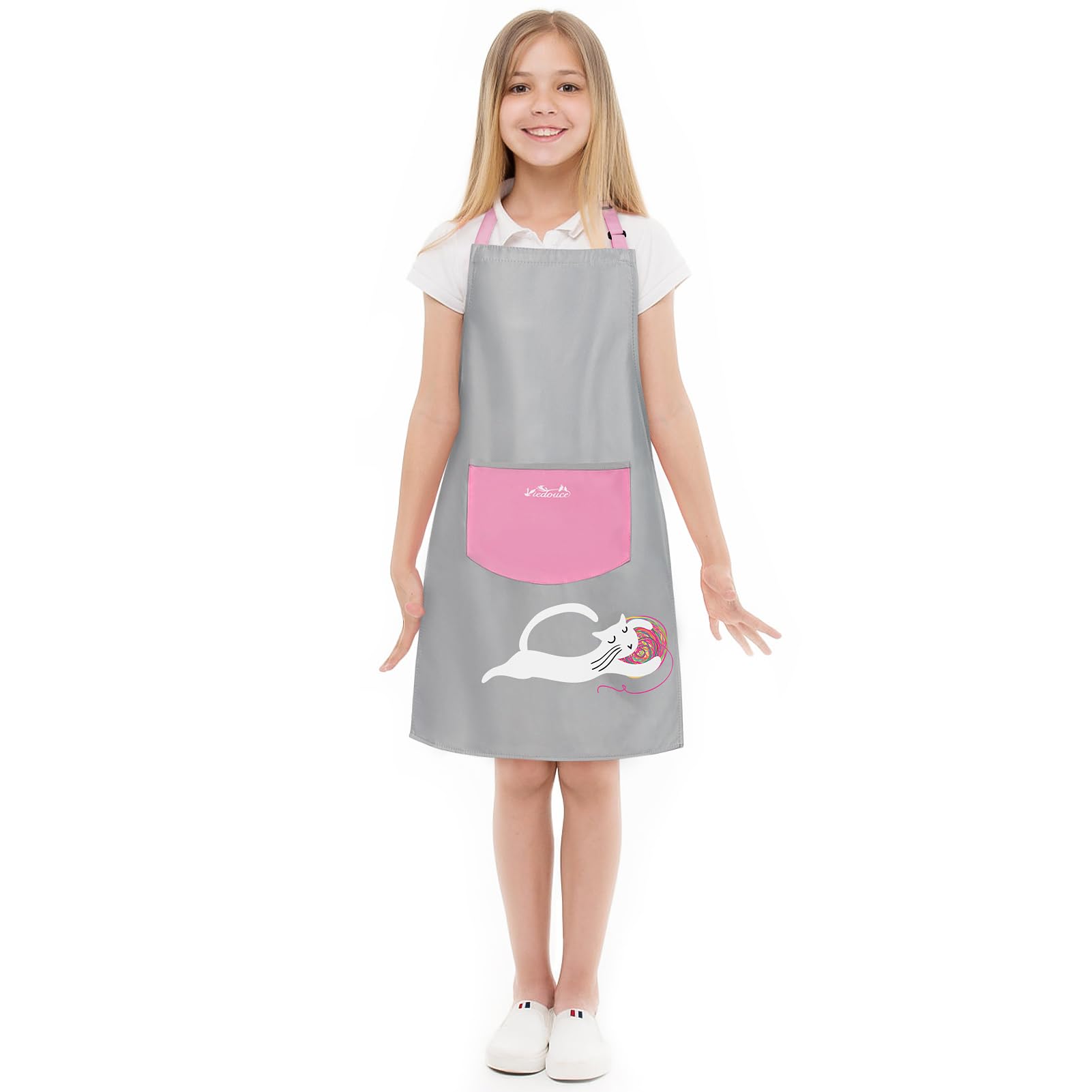 Viedouce Kids Apron with Pockets,Waterproof Children Chef Aprons for Boys Girls,Adjustable Kids Kitchen Cooking Garden Aprons,Kids Artist Aprons for Baking Crafting Painting BBQ(Age 4-13 Years)