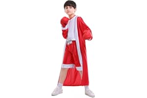 YEMYIQZ Boxing Costume For Kids Boy Hooded Robe Short Jumpsuit Halloween Costume Cosplay Boxer Fancy Dress Party