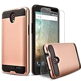 ZTE Prestige Case, ZTE Avid Plus Case, 2-Piece Style Hybrid Shockproof Hard Case Cover + Circle(TM) Stylus Touch Screen Pen And Screen Protector - Rose Gold