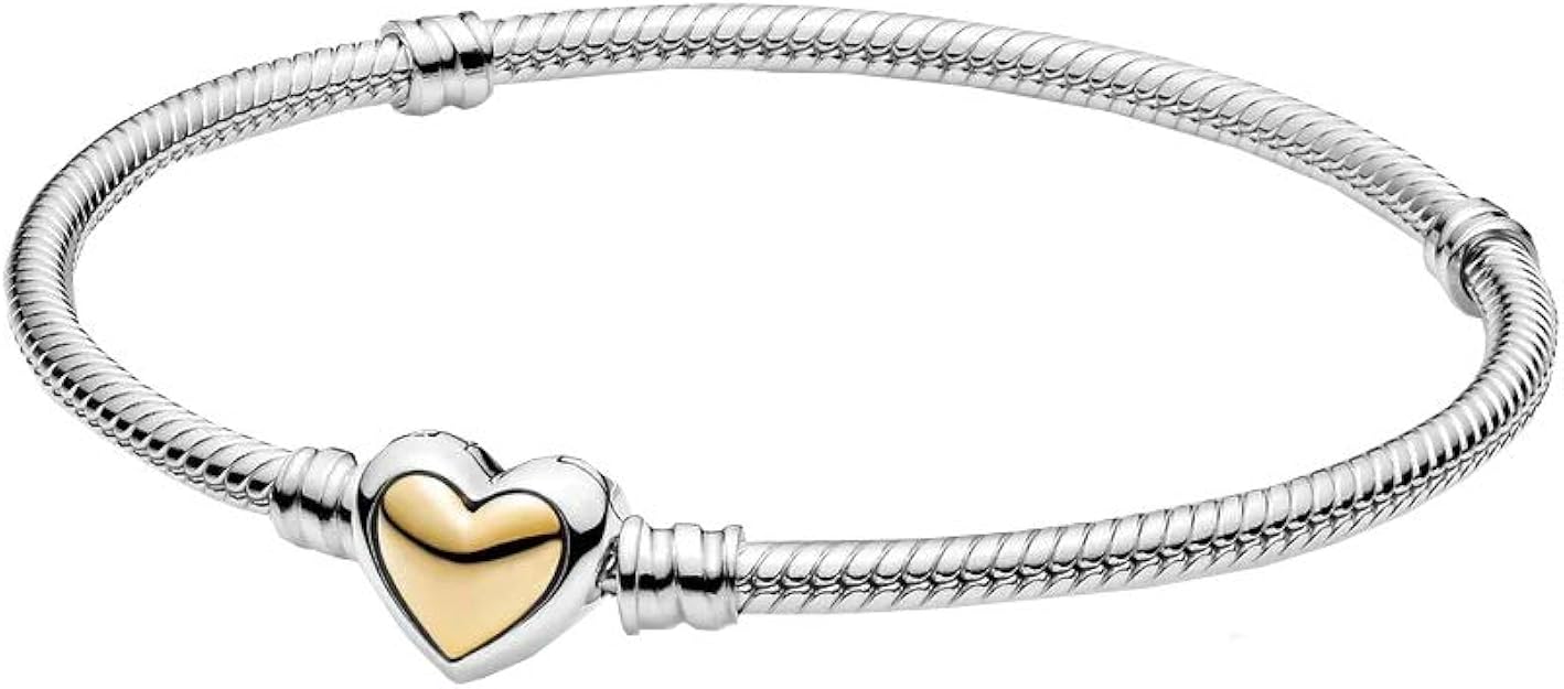 PANDORA Domed Golden Heart Clasp Snake Chain 925 Sterling