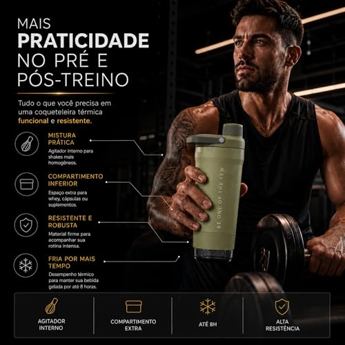 Coqueteleira Térmica ELLYM NUTRITION 600ml Com Compartimento Whey Inox Academia Profissional Shaker (Verde)