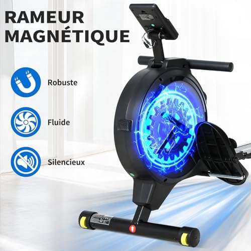 Rameur d'Appartement à 16 Niveaux de Résistance Magnétique, Rameurs Silencieux Glissière Lisse, Rameurs Appartement Magnétique Ecran LCD, Rameur Musculation Fitness, Rowing Machine Bureau