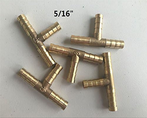 5Pcs 8mm 5/16" Tee 3 Way Hose Barbed Connector Air Fuel Water Pipe Gas Tubing