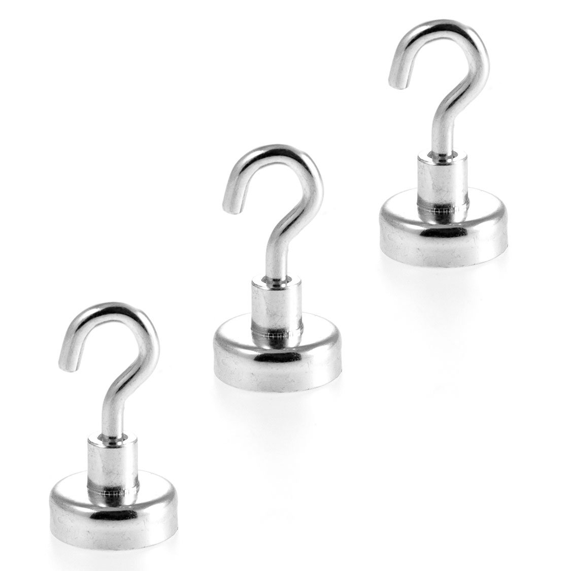 Magnetastico® | 3 Pieces Neodymium N35 Magnetic Hooks 25 mm Ø | Holding Force 22.0 kilograms | 3 Neodymium Hook Magnets zinc Coated & Very Strong | Pot Magnet with Hook