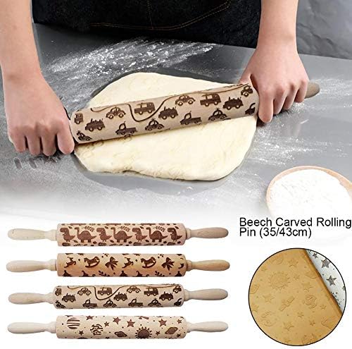 Draulic -HOME Embossing Rolling Pin Wooden 3D Christmas Pattern Embossed Engraved Roller for Fondant Cake Dough Biscuit Baking kindhearted transferable
