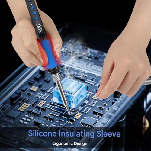 MIKUER Soldering Iron Kit,80W LED Digital Soldering Iron,Portable Soldering Tool Set,Includes 5 Soldering Tips,Solder,Desoldering Pump,Stand,Sponge,Suitable for Welding Circuit Board,Electrical Repair