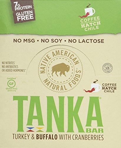 Tanka Turkey and Buffalo Meat with Cranberries, Coffee Hatch Chile Protein Bar, Beef Jerky Alternative, Gluten Free Snacks, Paleo, Pack of 12 Bars