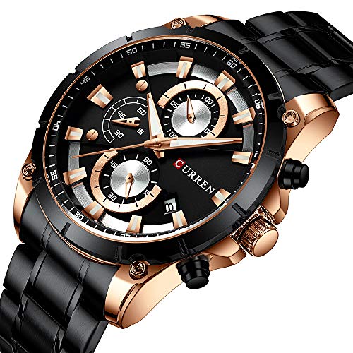 Cronógrafo Negro Hombres Relojes Moda Deportes Hombre Reloj de Pulsera Correa de Cuero Calendario - Imagen 3