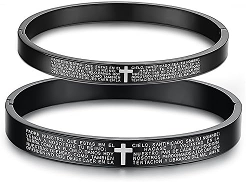 Lefeng Couples Bracelets Stainless Steel Couple Bracelet Black Matching Couple Bracelets Boyfriend and Girlfriend Spanish Bible Lord'S Prayer Bracelet for Couples