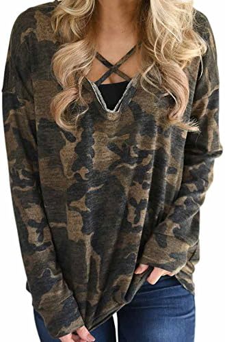 YKA Camouflage 2018 Women's Fashion Loose Long Sleeve Round Neck Pullover Shirt Blouse Top Shirt