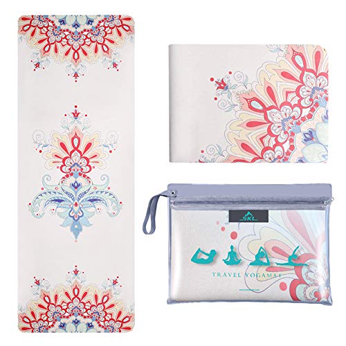 SKL Travel Yoga Mat – Foldable 1/16 Inch Thin Hot Yoga Mat Non Slip Sweat Absorbent Fitness & Exercise Mat for Yoga, Pilates, Floor Exercises, Coming with Carrying Bag