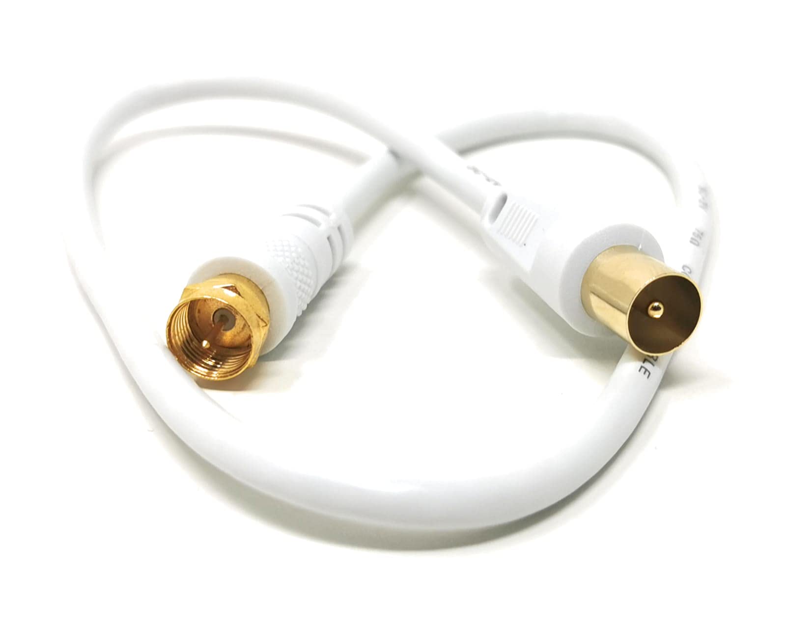 Maincore 50cm long Coaxial F Type Male to RF TV Aerial Antenna, Satellite, Digital Radio Male Plug Cable White with Gold Connectors 75Ohms, Cord Lead (TV to F Connector Cable) (0.5, white)