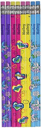 NameStar Personalized #2 Pencils, Peace/Hearts and Dove Designs, Pack of 8 - Hailey (96030)