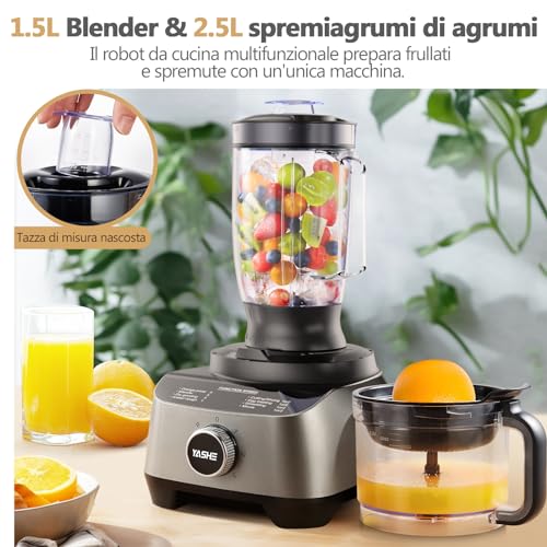 YASHE Multifunction Food Processor - Blender, Kneader, Chopper, Juicer, Kneading Machine with 2.5L Bowl and 1.5L Blender Jug, 3 Speeds with Pulse Function