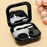 Color: Black, Portable Cute Travel Contact Lens Case Eye Care Kit Holder Mirror Box by STCorps7